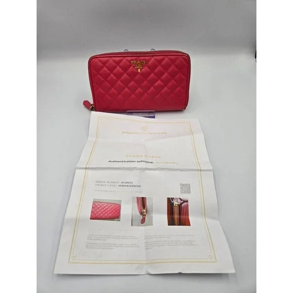 PRADA Milano fuchsia Quilted Zip Around Continental Wallet Ladies Authentic - Picture 2 of 14